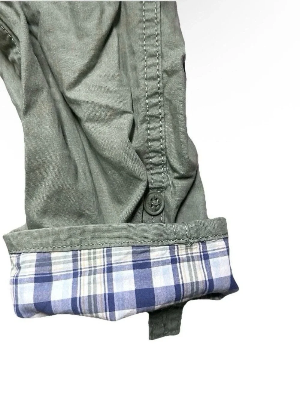 Oshkosh B’gosh Green Khaki Overalls Plaid Lining Size 18-24 Months